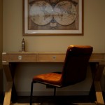 chair and desk with a map