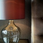 glass lamp with a red shade