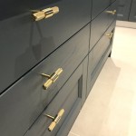 blue cabinets with gold handles