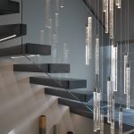 staircase with lights